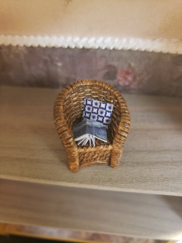 Wicker Chair with Blue & White Pillow 1:48